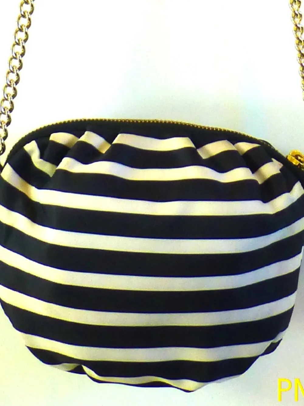 Kate Spade Black White Stripe Satin Crossbody Bag Silver Chain Strap Purse